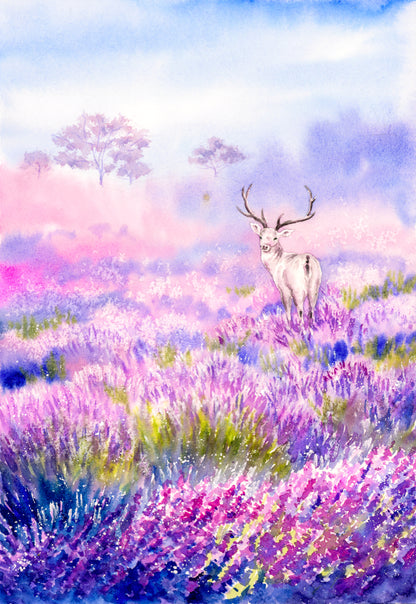Deer in Flower Field Painting Print 100% Australian Made