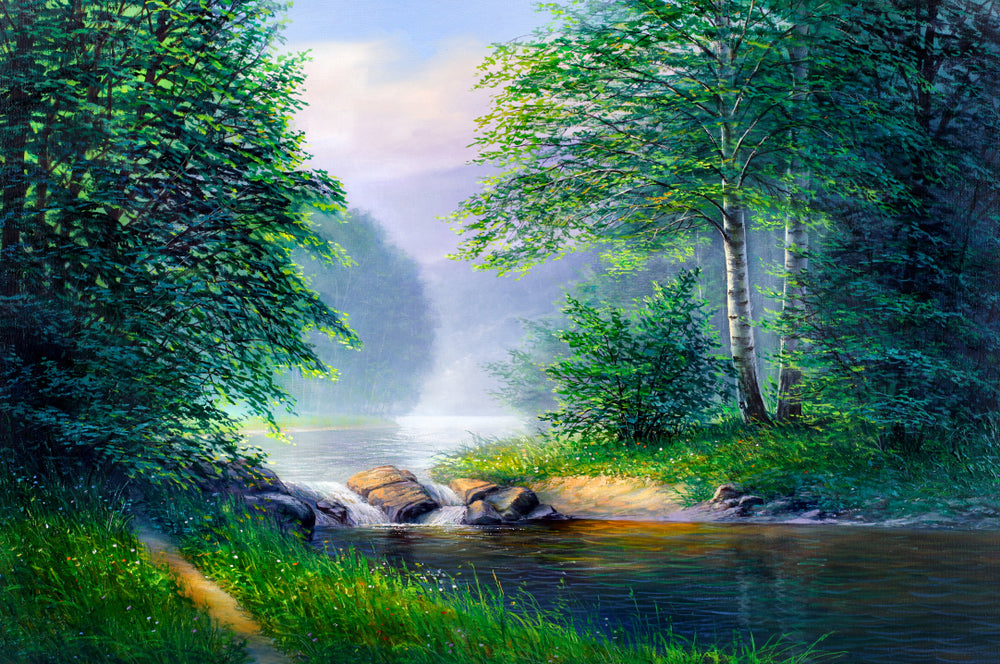 River & Forest Scenery Painting Home Decor Premium Quality Poster Print Choose Your Sizes