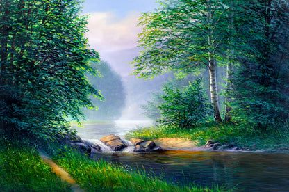 River & Forest Scenery Painting Home Decor Premium Quality Poster Print Choose Your Sizes
