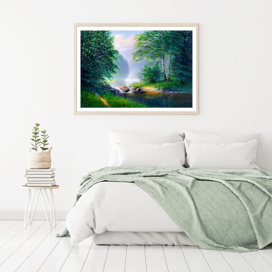 River & Forest Scenery Painting Home Decor Premium Quality Poster Print Choose Your Sizes