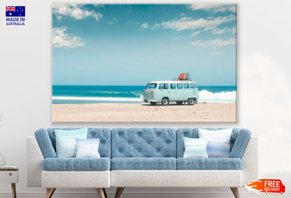 Mini Van on Beach with Surf Boats Print 100% Australian Made