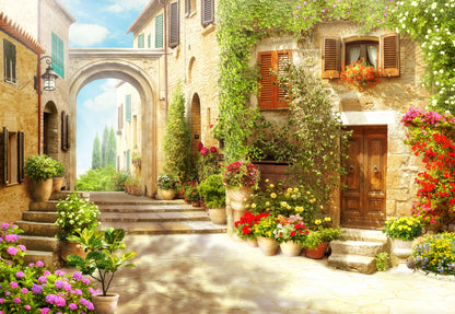 Village Houses with Floral Vines Print 100% Australian Made