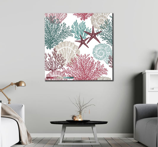 Square Canvas Underwater Life Vector Paint High Quality Print 100% Australian Made