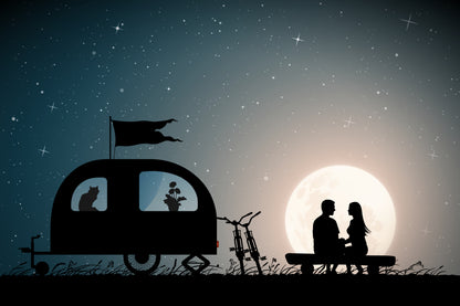 Couple with a Trailer Vector Art Print 100% Australian Made