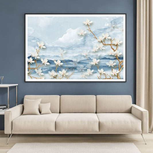 White Flower Tree 3D Design Home Decor Premium Quality Poster Print Choose Your Sizes
