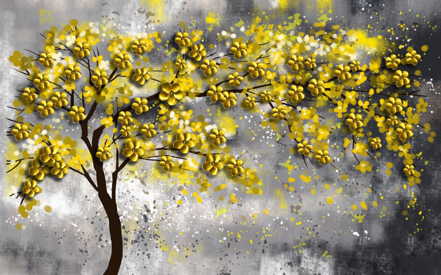 Gold Flower Tree Abstract Design Home Decor Premium Quality Poster Print Choose Your Sizes