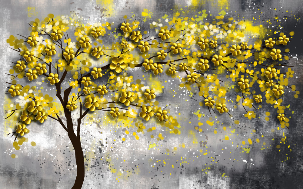 Yellow Flowers Tree 3D Design Home Decor Premium Quality Poster Print Choose Your Sizes