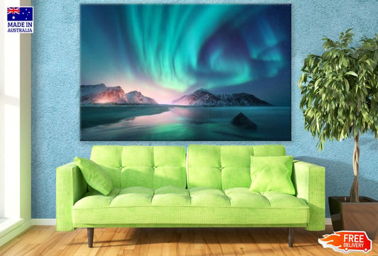 Aurora Over Snow Covered Mountains Photograph Print 100% Australian Made