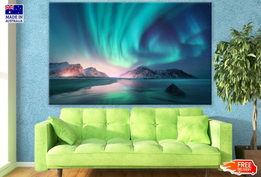 Aurora Over Snow Capped Mountains Photograph Print 100% Australian Made