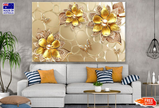 Gold Flowers 3D Abstract Design Print 100% Australian Made