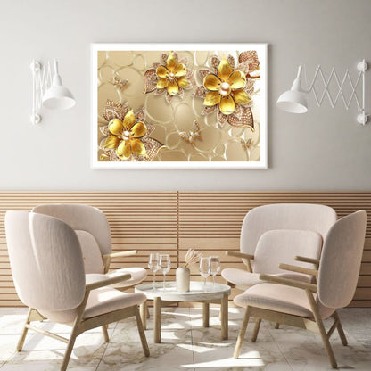 Gold Flowers 3D Abstract Design Home Decor Premium Quality Poster Print Choose Your Sizes