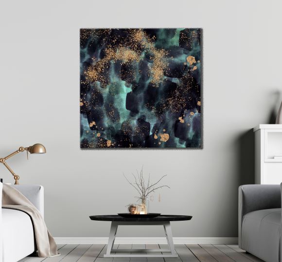 Square Canvas Blue Green & Gold Abstract Design High Quality Print 100% Australian Made