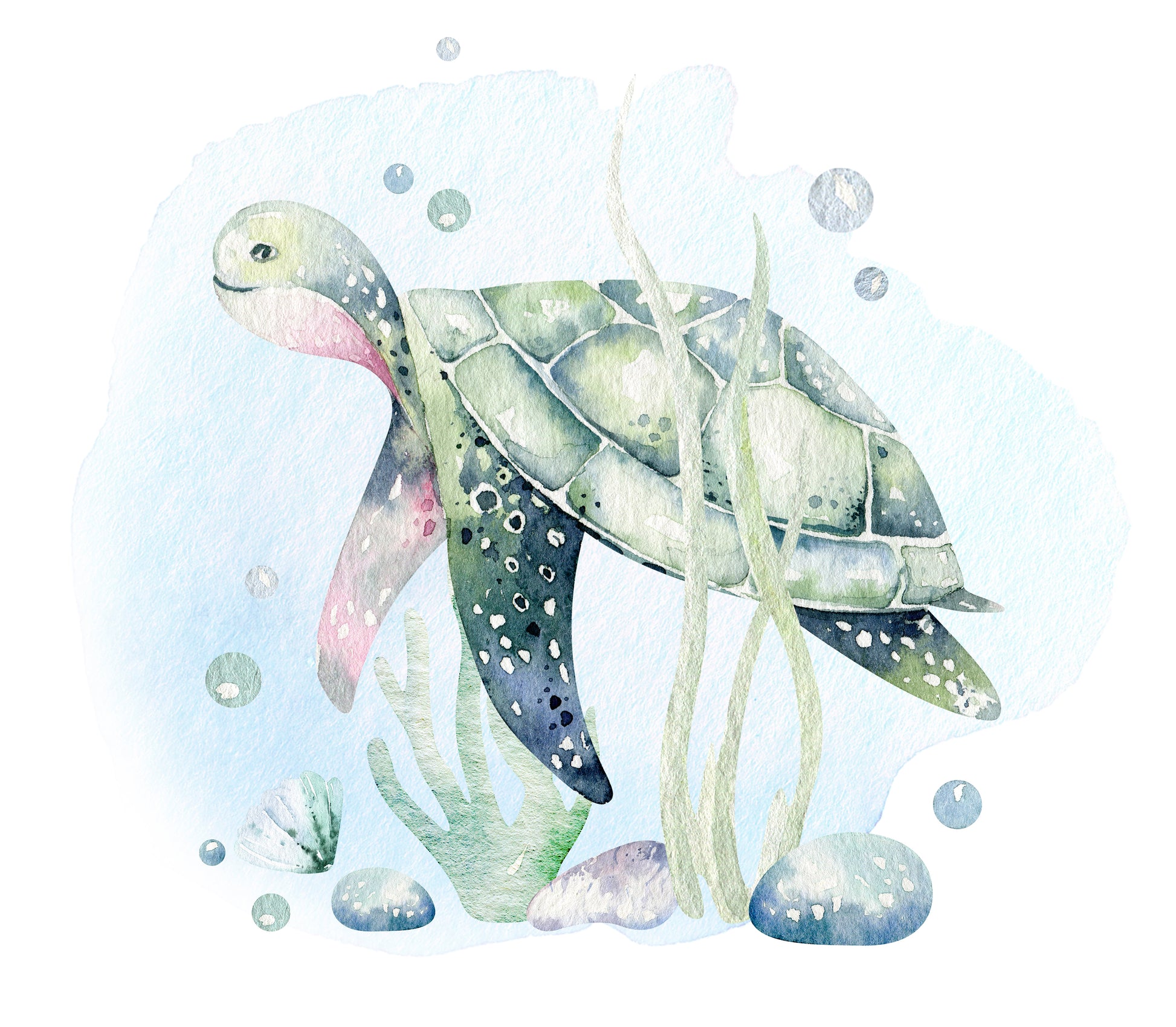 Square Canvas Turtle in Sea Painting High Quality Print 100% Australian Made