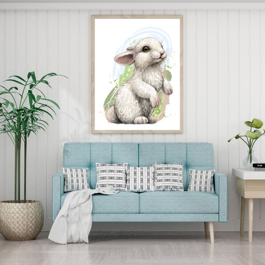 Cute Rabbit Watercolor Painting Home Decor Premium Quality Poster Print Choose Your Sizes