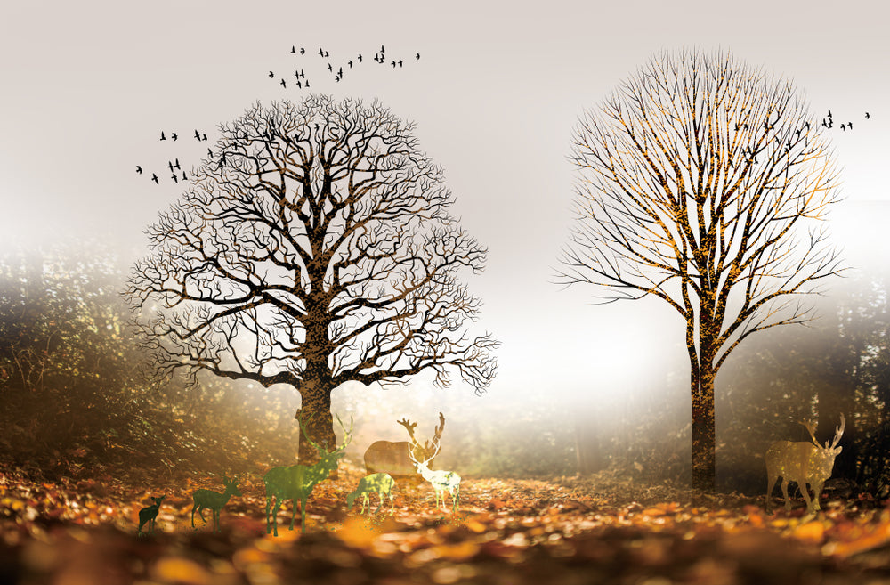 Deers & Tree Abstract Design Home Decor Premium Quality Poster Print Choose Your Sizes