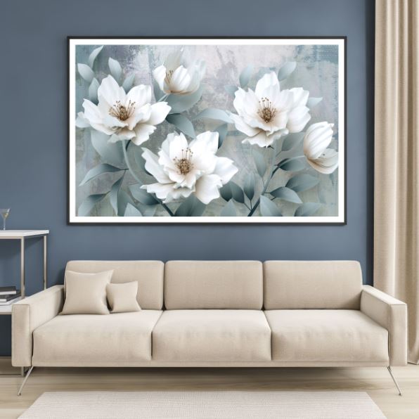 White Flowers Oil Painting Home Decor Premium Quality Poster Print Choose Your Sizes