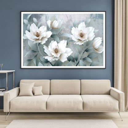 White Flowers Oil Painting Home Decor Premium Quality Poster Print Choose Your Sizes