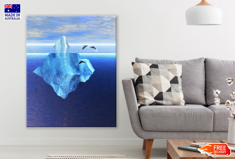 Iceberg in Sea Dolphins Painting print 100% Australian Made