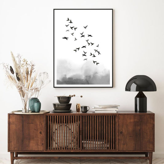 Birds Over Forest Watercolor Art Home Decor Premium Quality Poster Print Choose Your Sizes