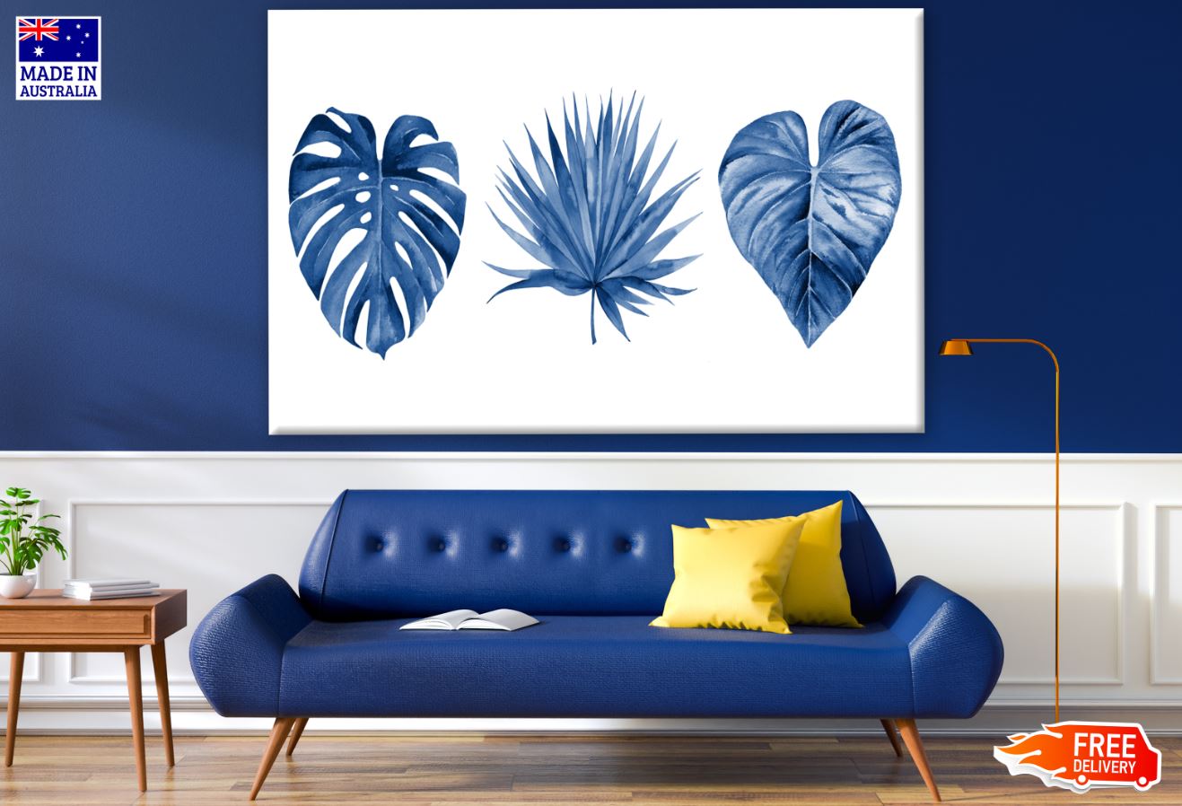 Leaves Blue Watercolor Painting Print 100% Australian Made