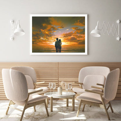 Couple on Beach at Sunset View Home Decor Premium Quality Poster Print Choose Your Sizes