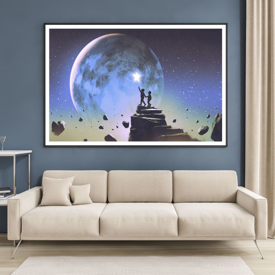 Kids on Hill Scenery Digital Art Home Decor Premium Quality Poster Print Choose Your Sizes