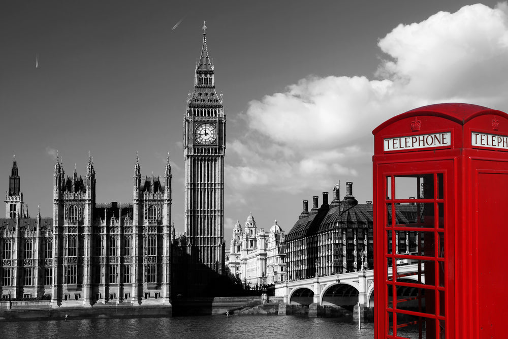 London City Buildings Phone Booth B&W Red Print 100% Australian Made