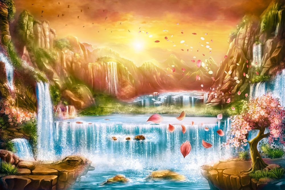Waterfall Scenery Digital Paint Home Decor Premium Quality Poster Print Choose Your Sizes