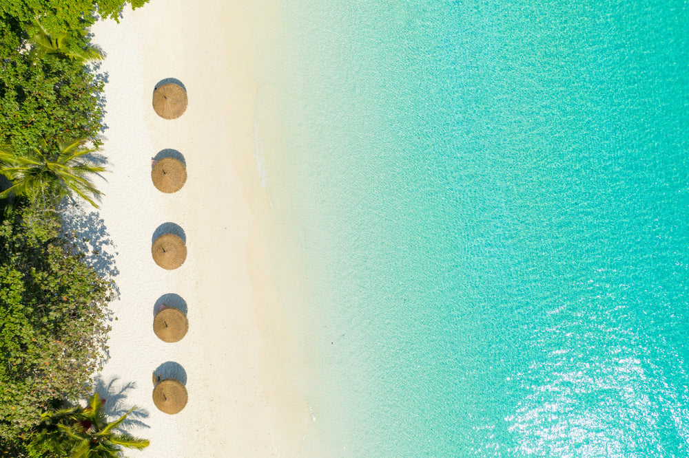 Beach Huts & Blue Sea Aerial View Photograph Print 100% Australian Made