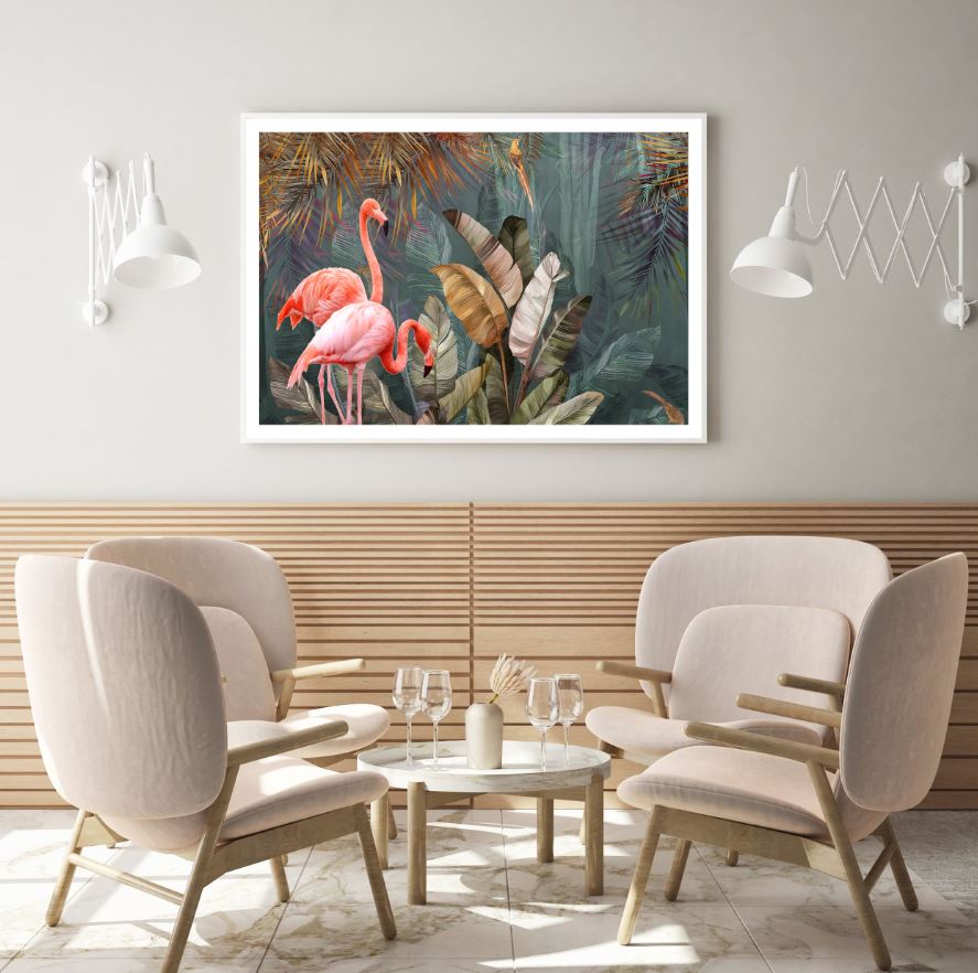Flamingos in Forest Digital Art Home Decor Premium Quality Poster Print Choose Your Sizes