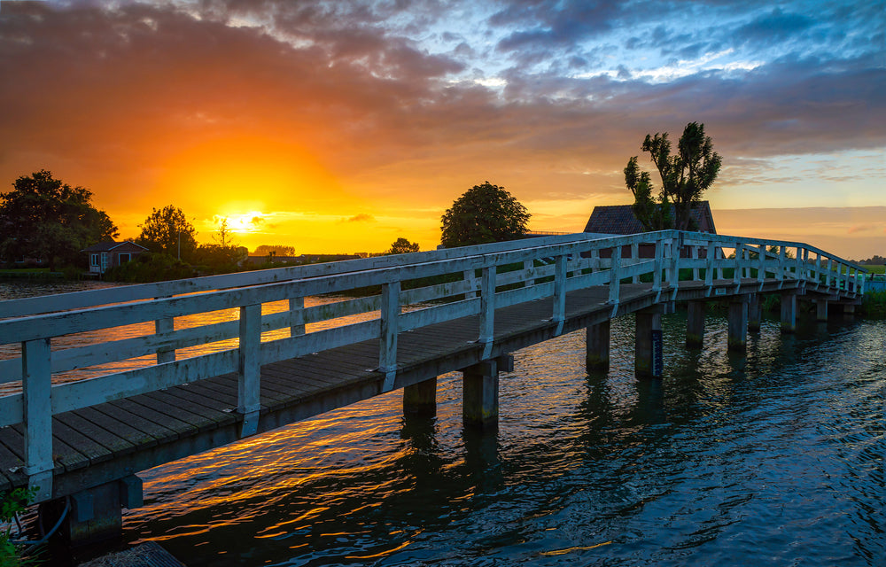Wooden Bridge Over Lake at Sunset Home Decor Premium Quality Poster Print Choose Your Sizes