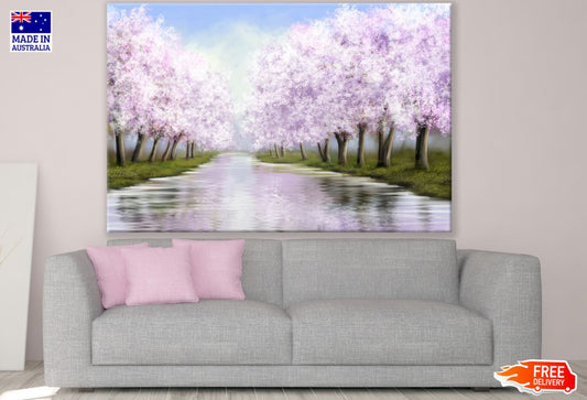 Blossom Trees Along River Paint Print 100% Australian Made
