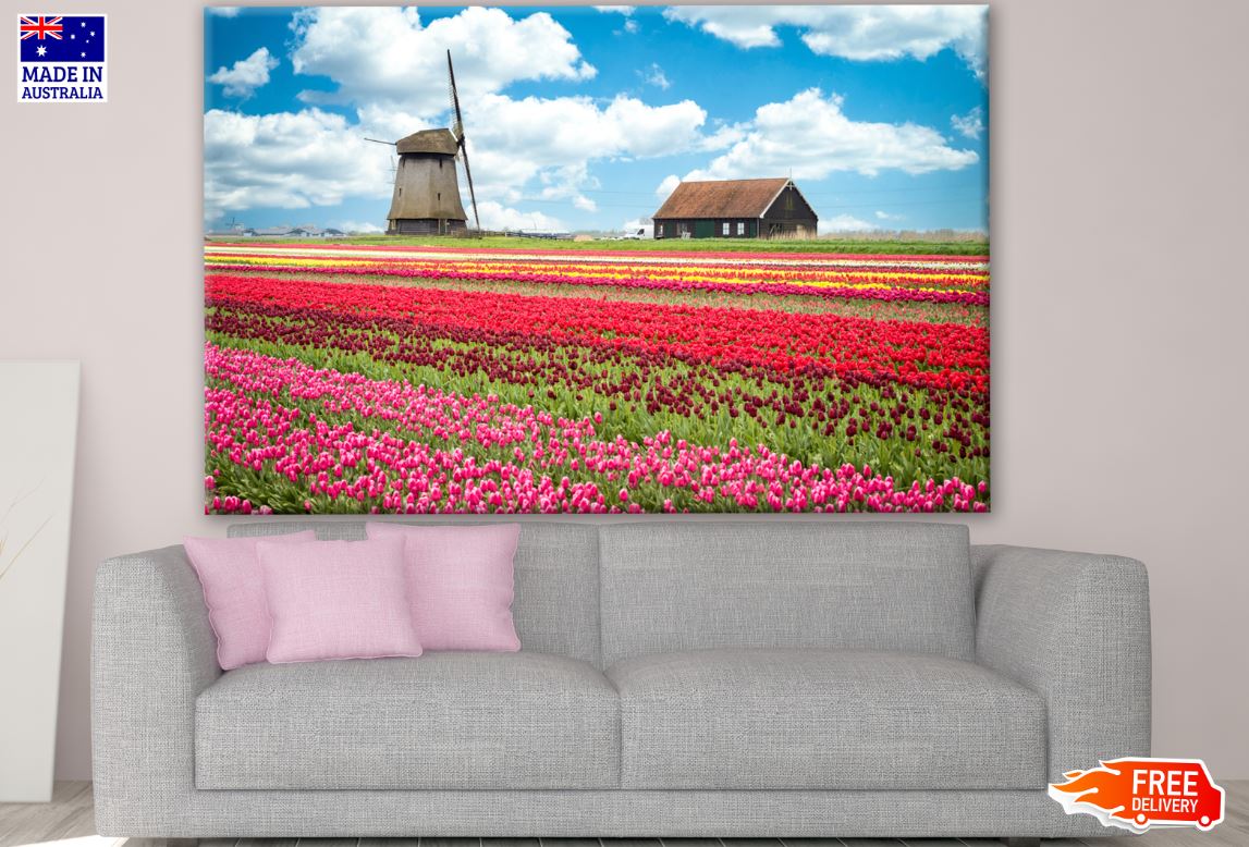 Floral Field with Windmills Print 100% Australian Made