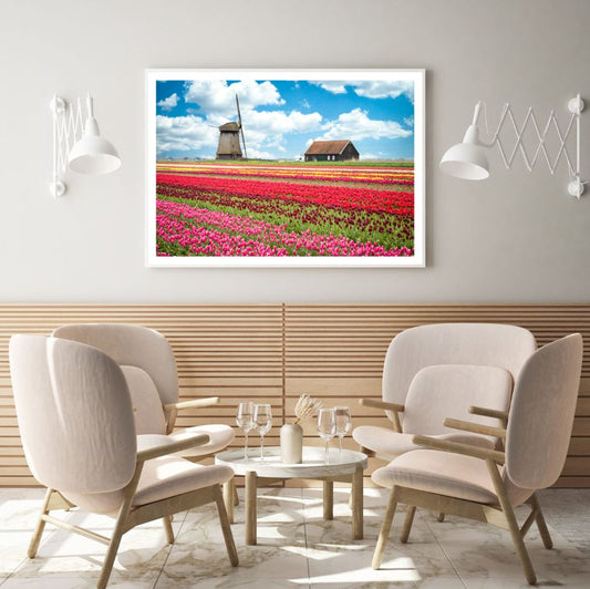 Flower Field & Windmill Scenery Home Decor Premium Quality Poster Print Choose Your Sizes