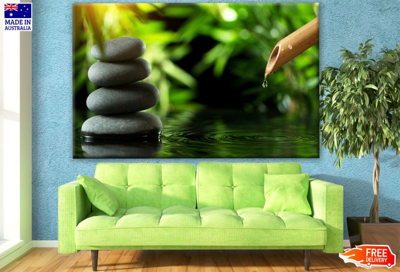 Spa Stones & Bamboo Forest with Water Stream Photograph Print 100% Australian Made