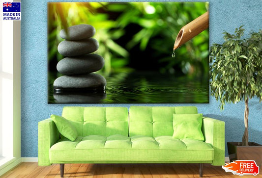Spa Stones & Bamboo Forest with Water Stream Photograph Print 100% Australian Made