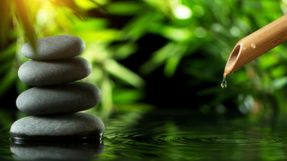Spa Stones & Bamboo Forest with Water Stream Photograph Print 100% Australian Made