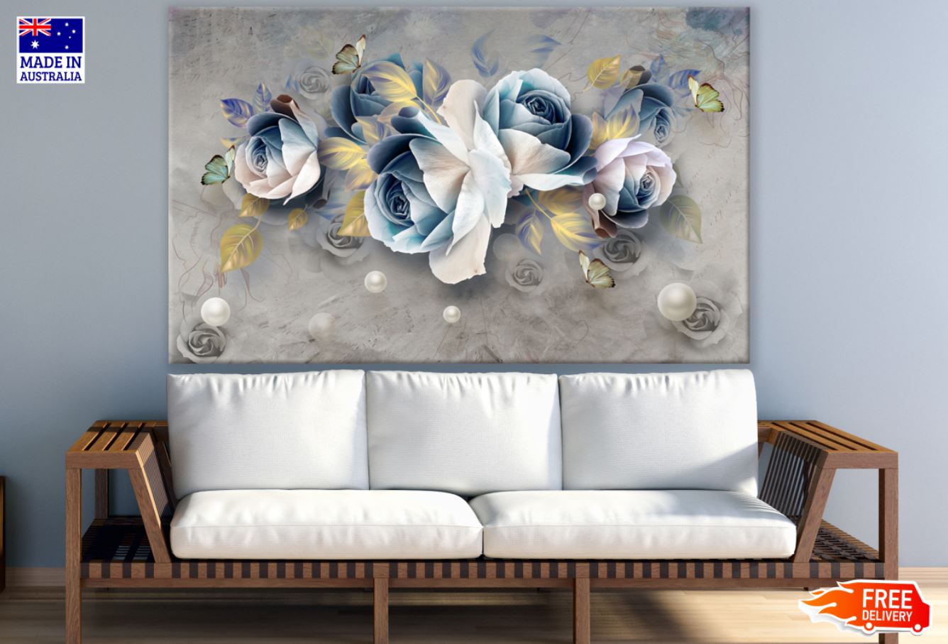 Blue & White Floral Design Print 100% Australian Made