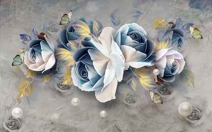 Blue & White Floral 3D Design Home Decor Premium Quality Poster Print Choose Your Sizes