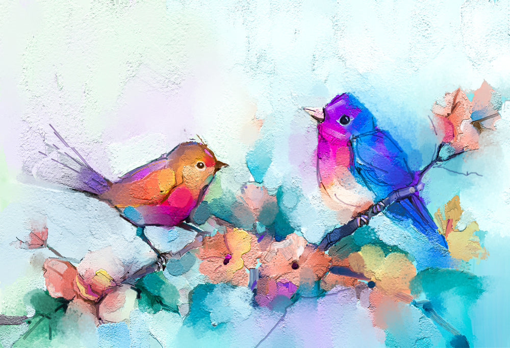 Birds & Flowers Colourful Painting Print 100% Australian Made