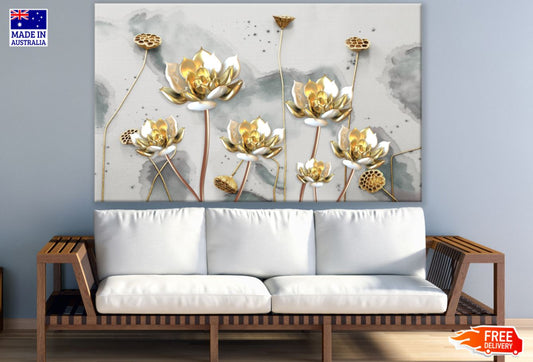 Gold Flowers 3D Design Print 100% Australian Made