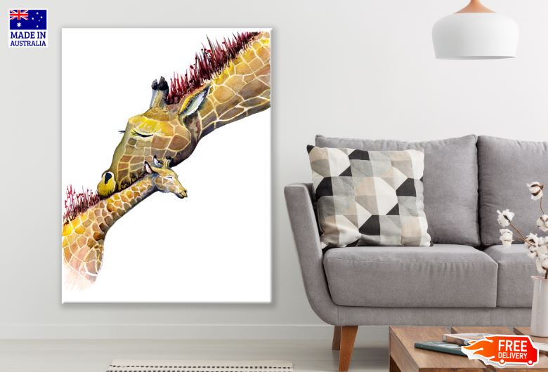 Giraffe & Calf Watercolor Painting Print 100% Australian Made