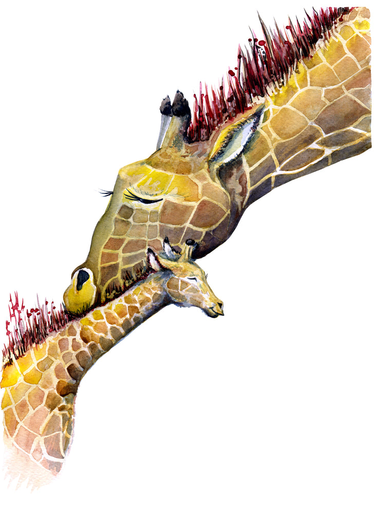 Giraffe & Calf Watercolor Painting Print 100% Australian Made