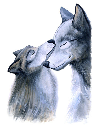 Wolf & Cub Watercolor Painting Print 100% Australian Made