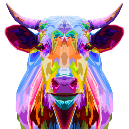 Square Canvas Colorful Cow Abstract Design High Quality Print 100% Australian Made