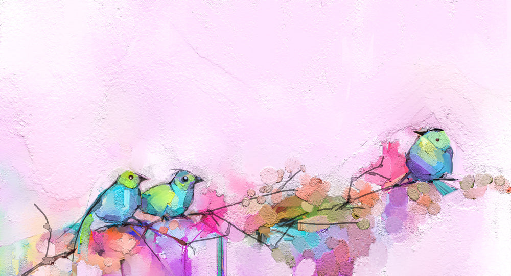 Birds on Flower Tree Painting Home Decor Premium Quality Poster Print Choose Your Sizes