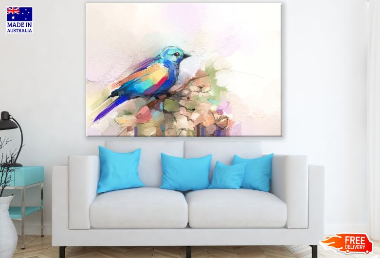 Blue Bird on a Flower Tree Watercolor Painting Print 100% Australian Made