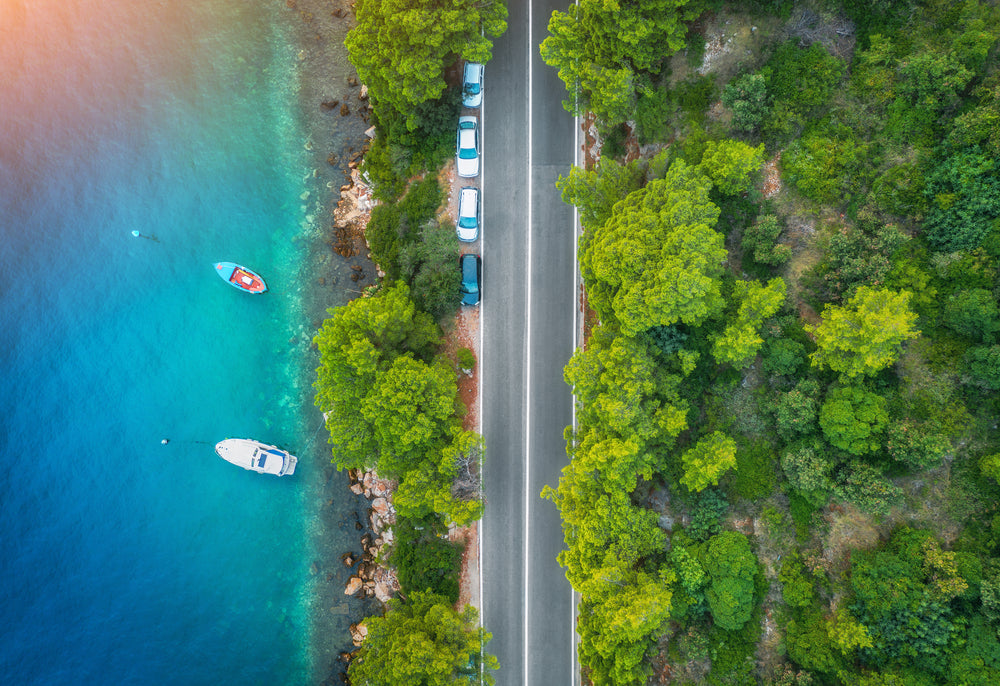 Road , Forest & Sea Aerial View Home Decor Premium Quality Poster Print Choose Your Sizes