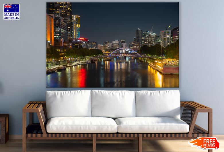 Melbourne City in Australia Night Scenery Photograph Print 100% Australian Made