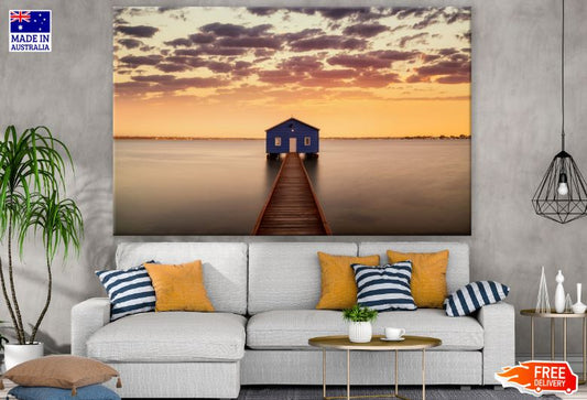 House on Wooden Pier Over a Lake Photograph Print 100% Australian Made